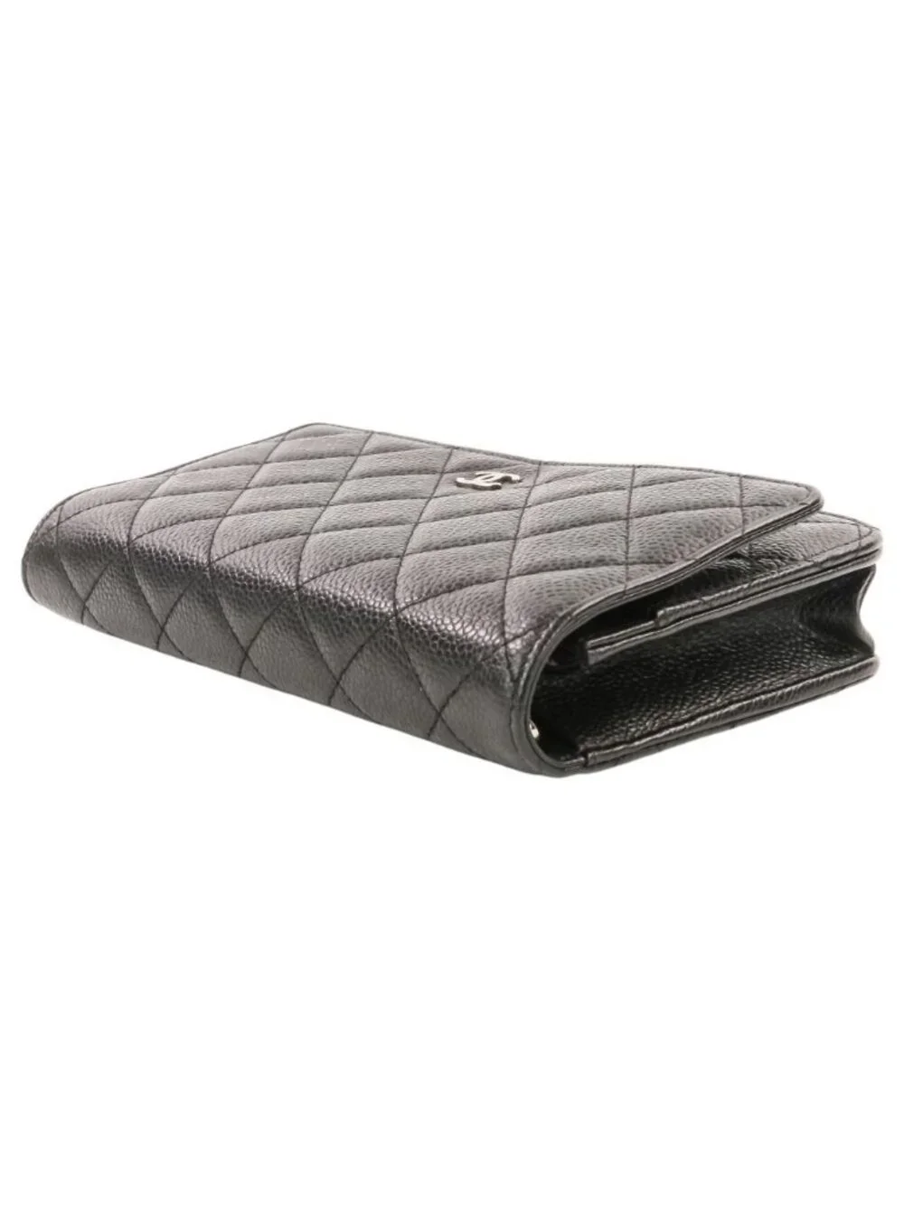 Chanel CC Logo Caviar Leather Quilted Classic Chain Wallet Black Shoulder